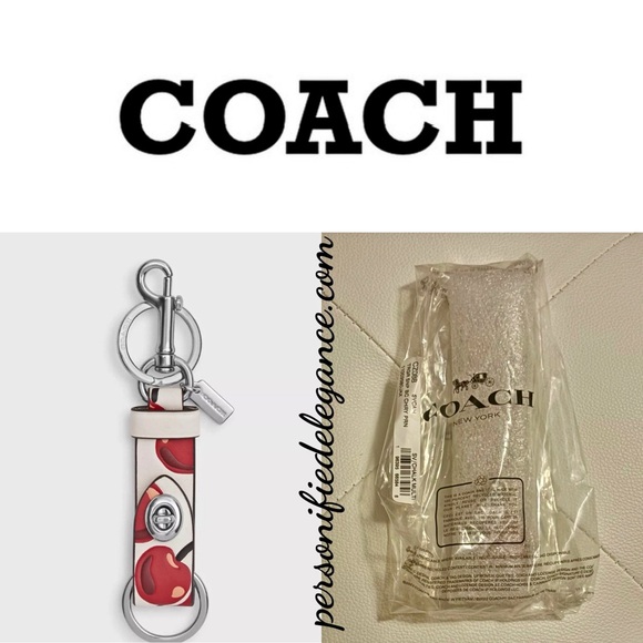 NEW Coach Cherry Print Chalk Multi Leather Trigger Snap Purse Bag Charm/Keychain - Picture 1 of 16
